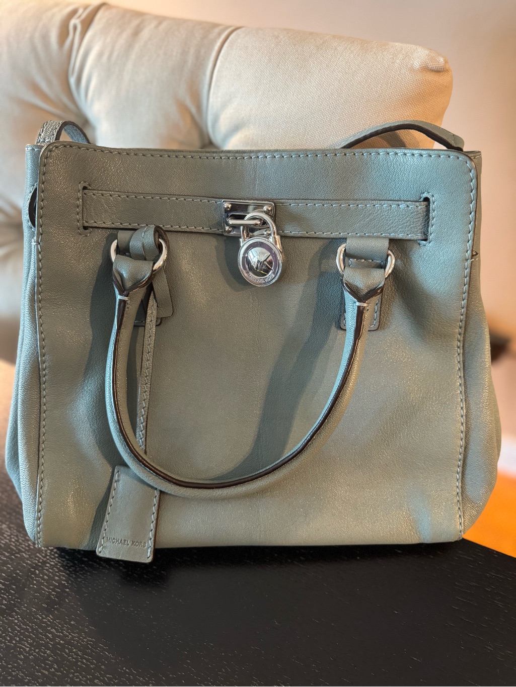 Michael Kors Light Blue Leather Satchel With Silver Lock